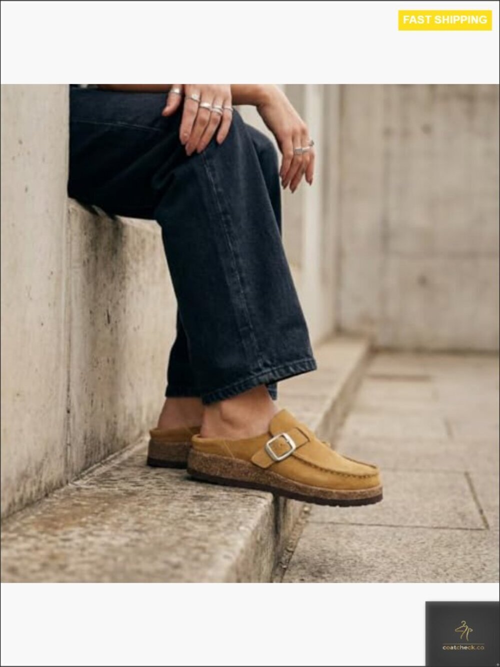 Genuine Leather Suede Mule Clogs with Cork Footbed Buckle Strap Comfort - Picture 3 of 7